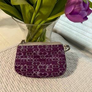 Coach Vintage Y2k purple monogrammed leather trimmed wristlet wallet